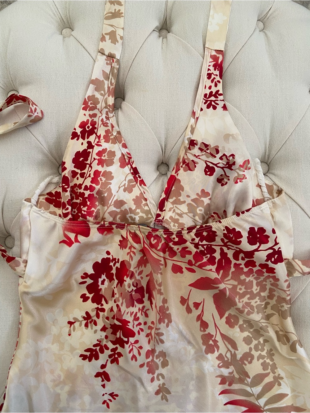 Y2K Satin Floral Halter Top sz M - Picture 5 of 6